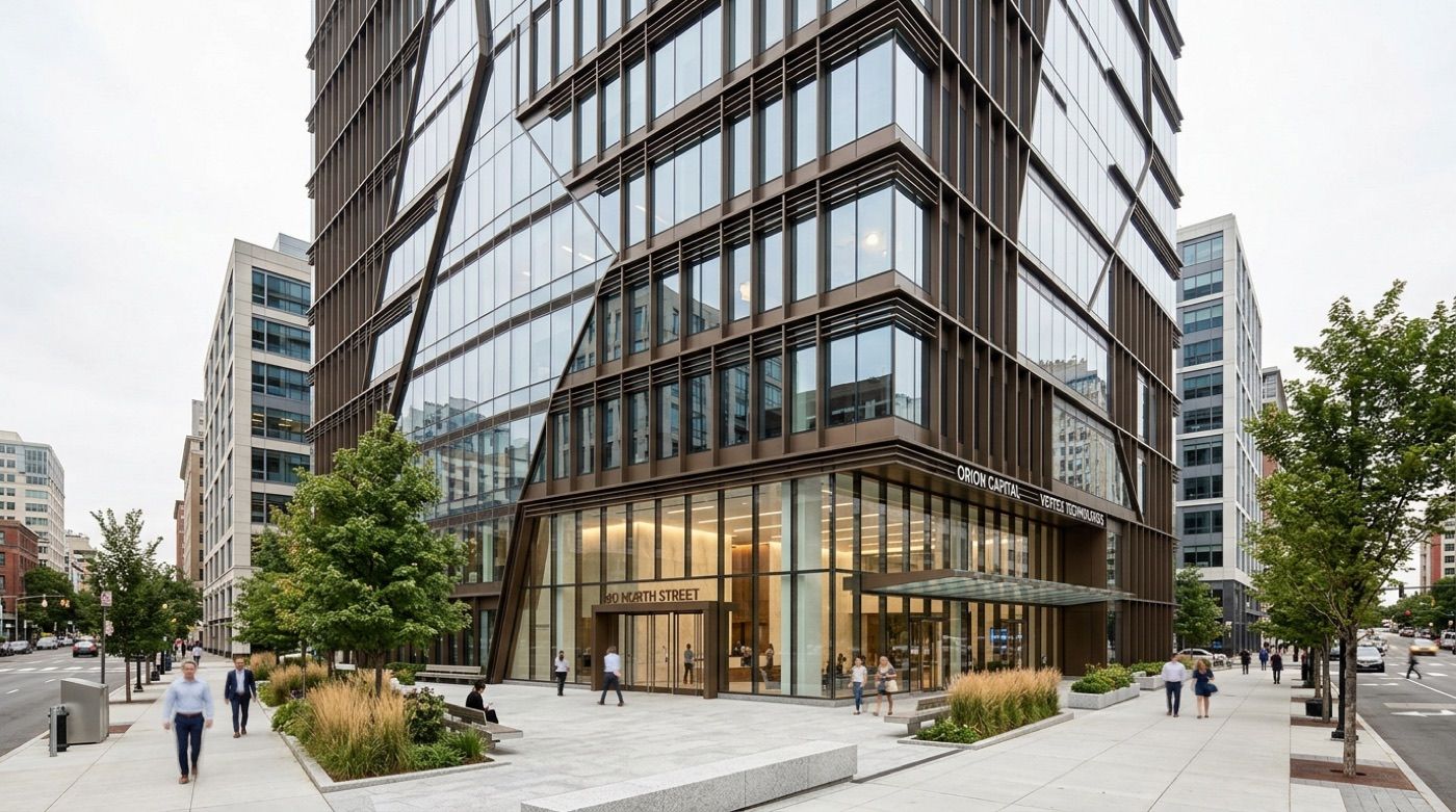 Vertex Commercial: an office building with a glass and bronze curtain-wall façade